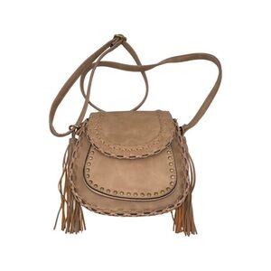 Dv Mini Saddle Crossbody Handbag Faux Leather Studded Fringe